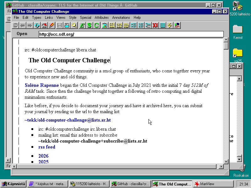 Browser window showing the Old Computer Challenge web page